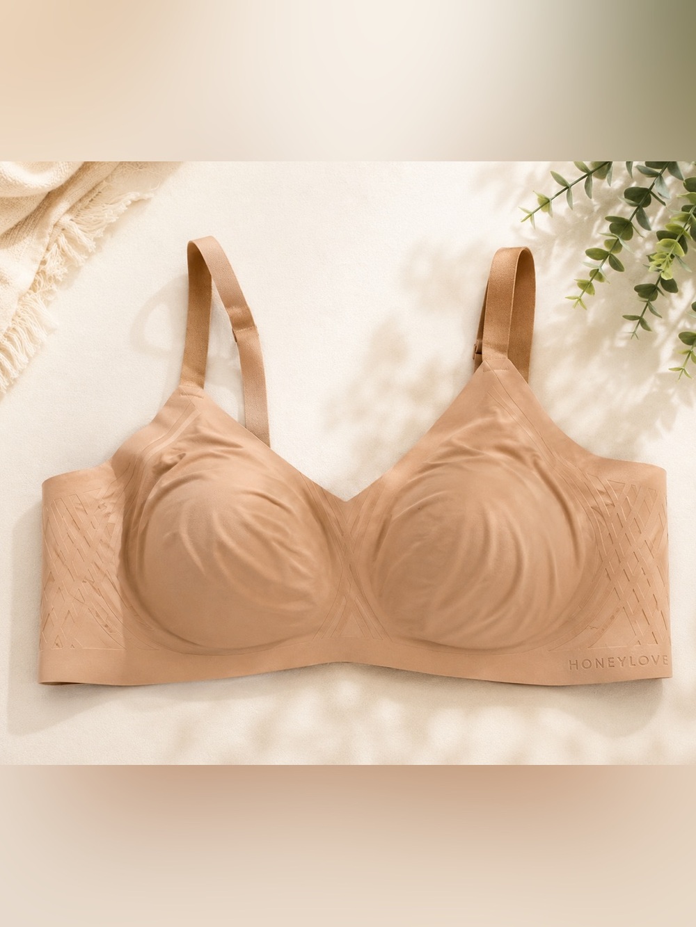 Honeylove Wireless Bra 36DD 36DDD Medium M++ Nude full coverage support comfy